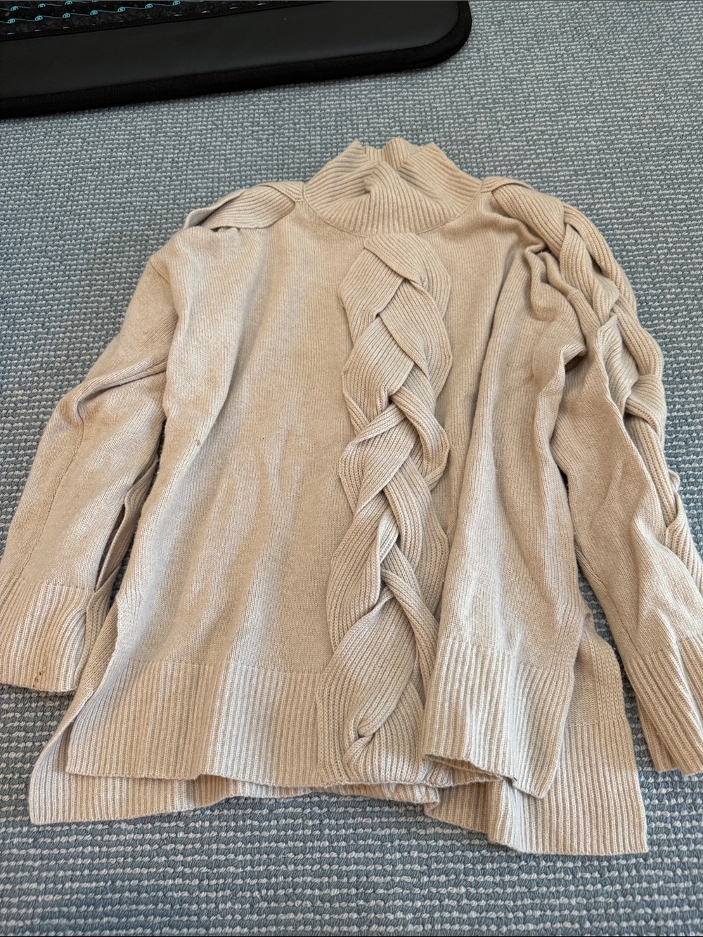 Robert Rodriguez Beige Braided Cable Turtleneck Sweater